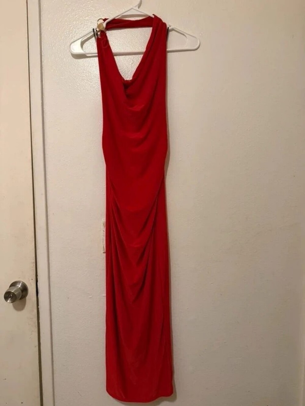 Zara Red Draped Halter Maxi Dress